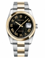 Réplique Rolex Datejust 36mm en acier et or jaune d'or cadran noir Jubile 116203 BKJRO