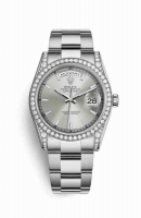 Copie Montre Rolex Day-Date 36 Cosses en or blanc 18 carats serties de diamants 118389 Cadran argente m118389-0076