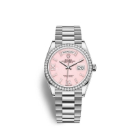 Rolex Day-Date 36 or blanc 18 ct M128349RBR-0008 Opale rose sertie de diamants Cadran