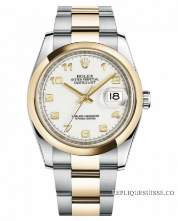 Réplique Rolex Datejust en acier et or 36mm en or jaune Cadran Blanc 116203 WAO