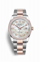 Copie Montre Rolex Datejust 36 Everose Roles ou Oystersteel 18 ct Everose or 126281RBR Blanc nacre sertie de diamants Cadran m126281rbr-0010