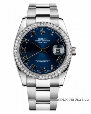 Réplique Rolex Datejust en acier inoxydable de 36mm Cadran bleu 116244 BLRO