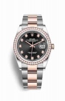 Copie Montre Rolex Datejust 36 Everose Roles ou Oystersteel 18 ct Everose or 126281RBR Noir ensemble diamants Cadran m126281rbr-0008