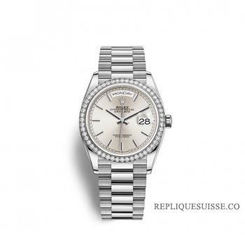 Rolex Day-Date 36 Or blanc 18 ct M128349RBR-0001 Cadran argente