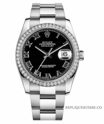 Réplique Rolex Datejust 36mm cadran en acier inoxydable noir 116244 BKRO