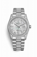 Copie Montre Rolex Day-Date 36 18 ct en or blanc serti de diamants 118389 White en nacre serti de diamants Cadran m118389-0074