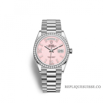 Rolex Day-Date 36 or blanc 18 ct M128349RBR-0008 Opale rose sertie de diamants Cadran