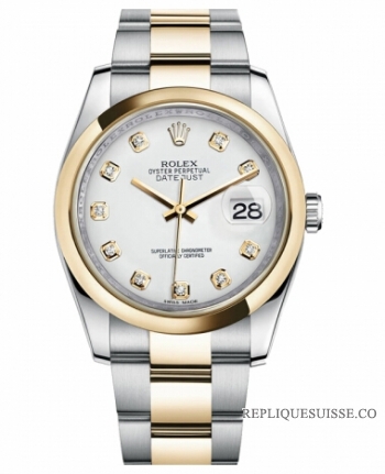 Réplique Rolex Datejust en acier et or 36mm en or jaune Cadran Blanc 116203 WDO