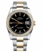 Réplique Rolex Datejust en acier et cadran en or jaune or noir 116243 BKIO