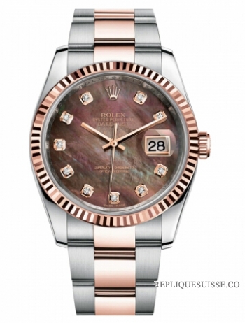 Réplique Rolex Datejust 36mm acier et or rose fonce cadran MOP 116231 DKMDO