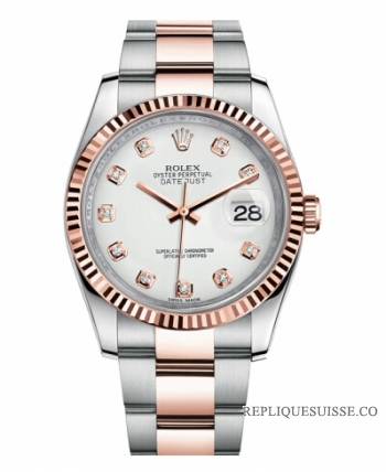 Réplique Rolex Datejust 36mm acier et or rose cadran blanc 116231 WDO