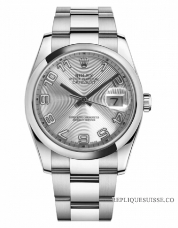 Réplique Rolex Datejust en acier bombe 36mm Lunette Argent Concentric Dia 116200 SCAO