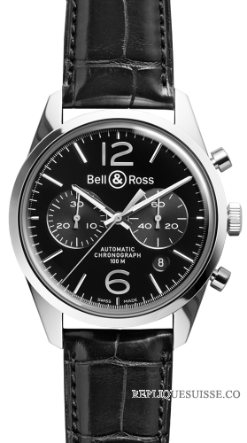 Bell & Ross BRV 126 Officer noir VinTAGe des hommes Montre Réplique