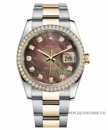 Réplique Rolex Datejust en acier et or jaune Dark Gold cadran de MoP 116243 DKMDO