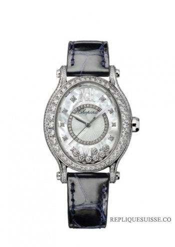 Réplique Chopard Happy Sport Oval Or Blanc 18K Et Diamants