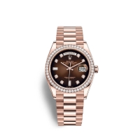 Rolex Day-Date 36 or Everose 18 ct M128345RBR-0040 Ombre brune serti de diamants Cadran