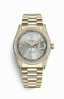 Copie Montre Rolex Day-Date 36 Cosses en or jaune 18 carats serties de diamants 118388 Cadran Argent m118388-0112