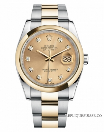 Réplique Rolex Datejust 36mm acier et Or jaune Dial Champagne 116203 CHDO