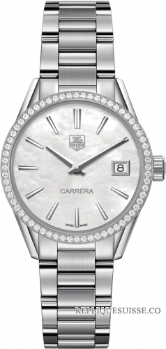 TAG Heuer Réplique Carrera Mere de Pearl Dial Diamant Acier inoxydable Dame Montre WAR1315.BA0778