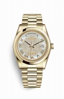 Copie Montre Rolex Day-Date 36 Or jaune 18 ct 118208 Diamant nacre blanche pavee Cadran m118208-0313