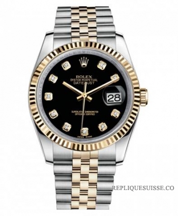 Réplique Rolex Datejust 36mm acier et Jaune or noir Dial 116233 BKDJ