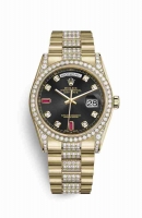 Copie Montre Rolex Day-Date 36 Or jaune 18 ct ensemble de cosses 118388 Or noir rubis ensemble Cadran m118388-0123