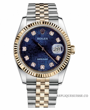 Réplique Rolex Datejust 36mm acier et Jaune or bleu Jubilee Dial 116233 BLJDJ