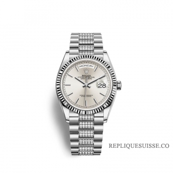 Rolex Day-Date 36 Or blanc 18 ct M128239-0025 Cadran argente