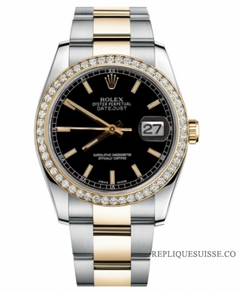 Réplique Rolex Datejust en acier et cadran en or jaune or noir 116243 BKIO