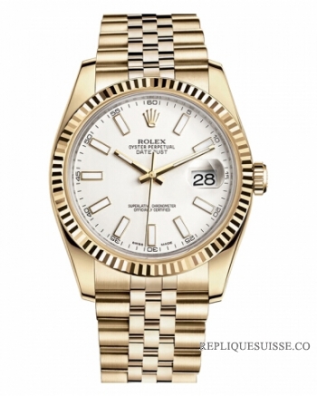 Réplique Rolex Datejust en or jaune 18 carats de 36mm Cadran Blanc 116238 WSJ