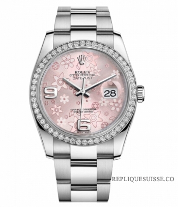 Réplique Rolex Datejust en acier inoxydable de 36mm Rose cadran floral 116244 PFAO