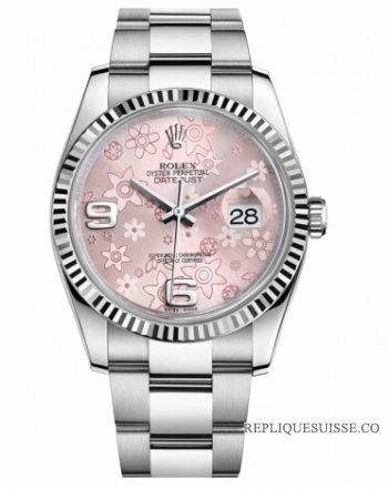 Réplique Rolex Datejust en acier de 36mm floral rose Dial bracelet Oyster 116234 PFAO