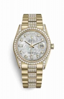 Copie Montre Rolex Day-Date 36 Or jaune 18 ct ensemble de cosses diamants 118388 Blanc nacre ensemble diamants Cadran m118388-0007