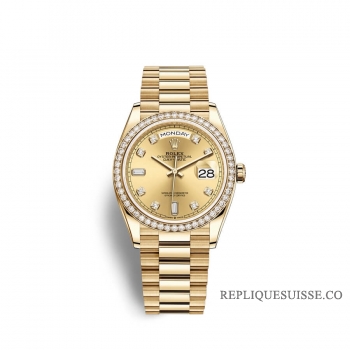 Rolex Day-Date 36 or jaune 18 ct M128348RBR-0008 couleur champagne sertie de diamants Cadran