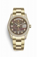 Copie Montre Rolex Day-Date 36 Or jaune 18 ct jeu de cosses diamants 118388 Nacre noire Design Jubile diamant ensemble Cadran m118388-0193