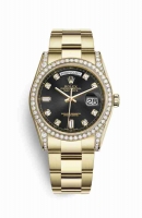 Copie Montre Rolex Day-Date 36 Or jaune 18 ct serti diamants 118388 Or noir serti Cadran m118388-0191