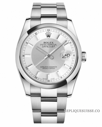 Réplique Rolex Datejust en acier de 36mm d?me lunette cadran argente 116200 STSISO