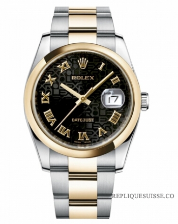 Réplique Rolex Datejust 36mm en acier et or jaune d\'or cadran noir Jubile 116203 BKJRO