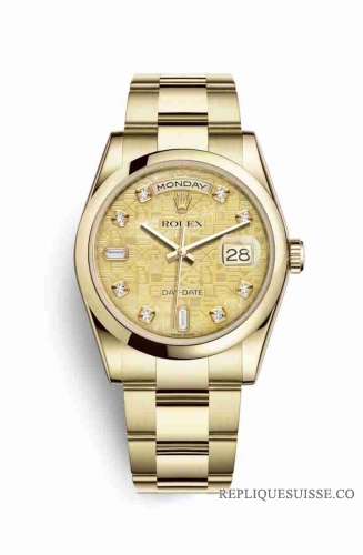 Copie Montre Rolex Day-Date 36 Or jaune 18 ct 118208 Nacre Jubile de couleur champagne en nacre Cadran m118208-0138