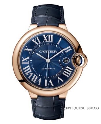 Cartier Ballon Bleu Or Rose Avec Cuir Bleu WGBB0036