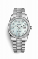 Copie Montre Rolex Day-Date 36 Platinum 118346 Platinum motif oxford en nacre serti de diamants Cadran m118346-0090