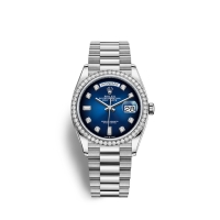 Rolex Day-Date 36 or blanc 18 ct M128349RBR-0010 Ombre bleue serti de diamants Cadran