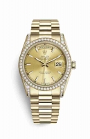 Copie Montre Rolex Day-Date 36 cosses en or jaune 18 carats serties de diamants 118388 Champagne-color Cadran m118388-0046