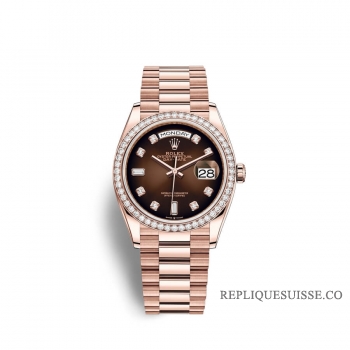 Rolex Day-Date 36 or Everose 18 ct M128345RBR-0040 Ombre brune serti de diamants Cadran