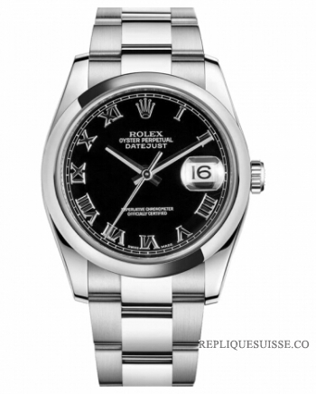 Réplique Rolex Datejust en acier de 36mm d?me lunette cadran noir 116200 BKRO