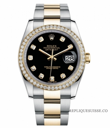 Réplique Rolex Datejust en acier et cadran en or jaune or noir 116243 BKDO