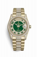 Copie Montre Rolex Day-Date 36 Or jaune 18 ct jeu de cosses 118388 Diamant vert pave Cadran m118388-0055