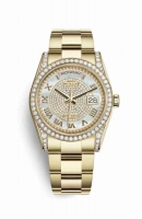 Copie Montre Rolex Day-Date 36 Or jaune 18 ct sertissage diamants 118388 Diamant nacre blanc pave Cadran m118388-0196