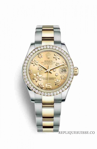 Copie Montre Rolex Datejust 31 Jaune Rolesor Oystersteel or jaune 18 carats 178383 Champagne-colore motif floral leve Cadran m178383-0018