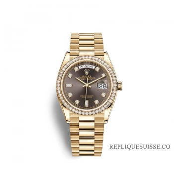 Rolex Day-Date 36 or jaune 18 ct M128348RBR-0005 Gris fonce sertie de diamants Cadran